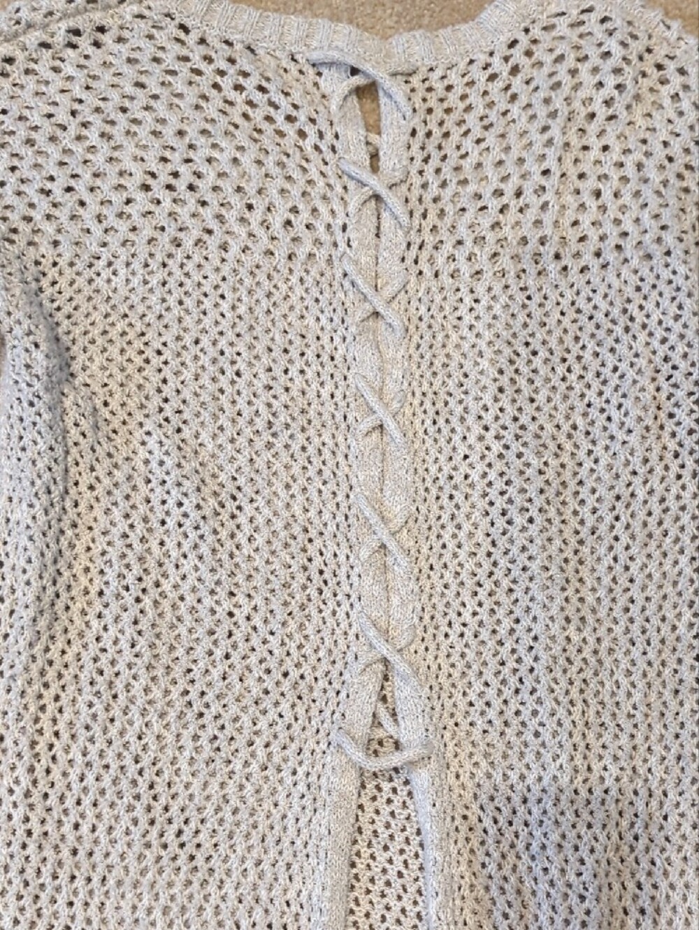 Lucky Brand Open-Knit Crewneck Sweater in Light Gray